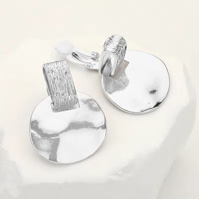 Fashnzfab Stone Paved Bar Metal Circle Doorknocker Clip On Earrings In Metallic