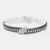 Fashnzfab Stone Paved Bar Pointed Stretch Bracelet Antique Silver, Clear In Multi