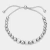 Fashnzfab Stone Paved Bead Accented Metal Beaded Adjustable Pull Tie Bracelet Silver In Silver