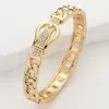 Fashnzfab Stone Paved Belt Buckle Accented Cuban Chain Hinged Bangle Bracelet Clear, Gold In Multi