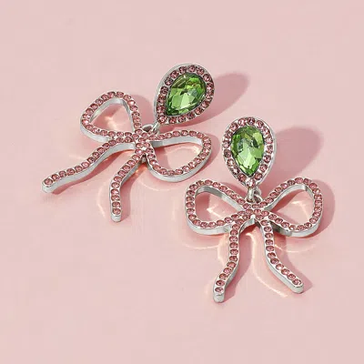 Fashnzfab Stone Paved Bow Dangle Earrings In Multi