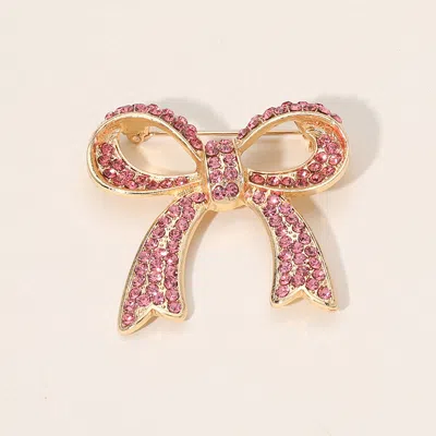 Fashnzfab Stone Paved Bow Pin Brooch In Multi