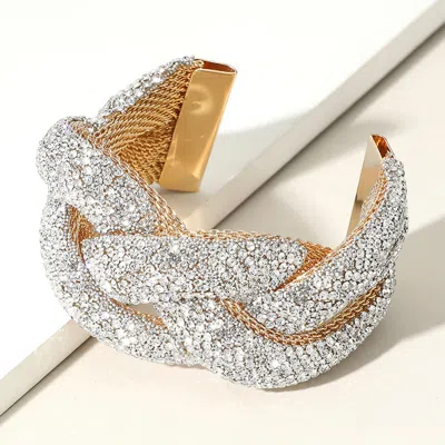Fashnzfab Stone Paved Braided Cuff Bracelet Clear, Gold In Multi