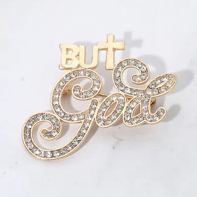 Fashnzfab Stone Paved But God Message Pin Brooch In Gold