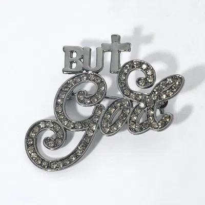 Fashnzfab Stone Paved But God Message Pin Brooch In Gray