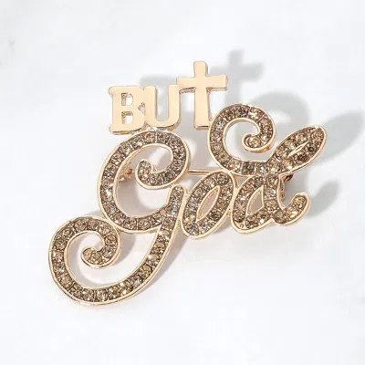 Fashnzfab Stone Paved But God Message Pin Brooch In Gray