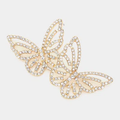 Fashnzfab Stone Paved Butterfly Earrings - Gold