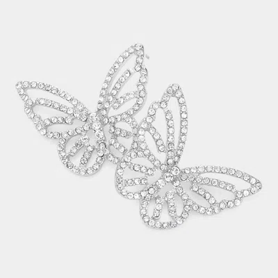 Fashnzfab Stone Paved Butterfly Earrings - Silver In Metallic