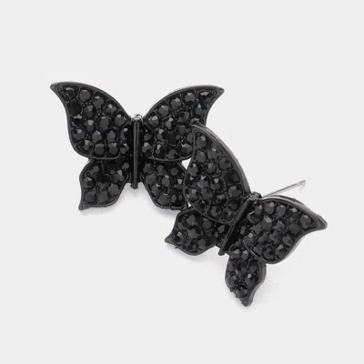 Fashnzfab Stone Paved Butterfly Evening Earrings In Black