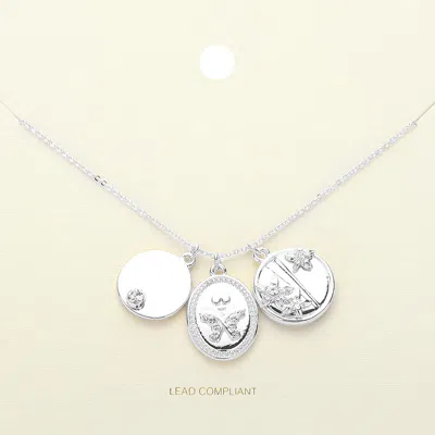 Fashnzfab Stone Paved Butterfly Flower Pointed Disc Charm Pendant Necklace In Metallic