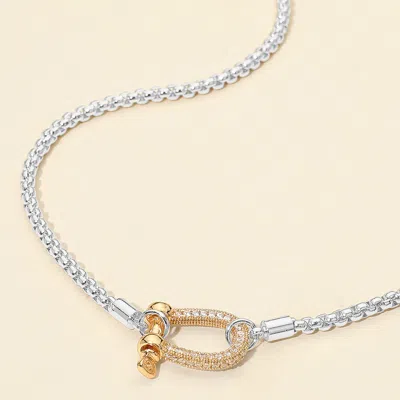 Fashnzfab Stone Paved Carabiner Pendant Link Box Chain Necklace In Multi