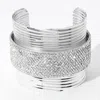 Fashnzfab Stone Paved Center Textured Metal Wide Cuff Bracelet In Multi