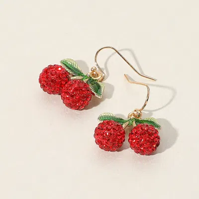 Fashnzfab Stone Paved Cherry Dangle Earrings In Red