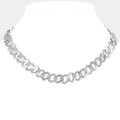 Fashnzfab Stone Paved Chunky Chain Necklace In Metallic