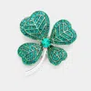 Fashnzfab Stone Paved Clover Pin Brooch In Green