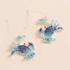 Fashnzfab Stone Paved Colored Metal Crab Dangle Earrings - Blue, Silver In Blue