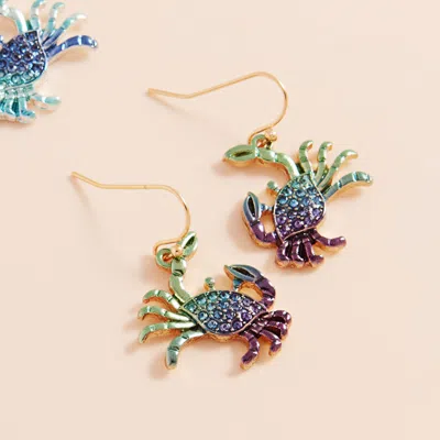 Fashnzfab Stone Paved Colored Metal Crab Dangle Earrings - Gold, Multi