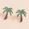 Fashnzfab Stone Paved Colored Metal Palm Tree Stud Earrings - Gold, Multi In Multi