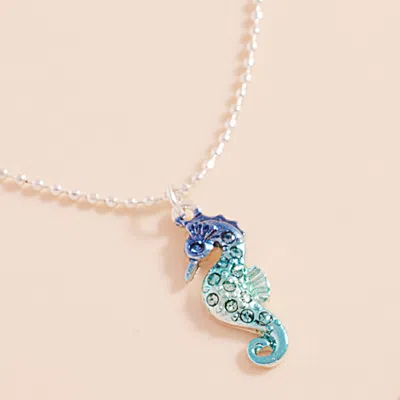Fashnzfab Stone Paved Colored Metal Seahorse Pendant Necklace In Blue