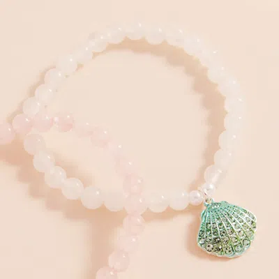 Fashnzfab Stone Paved Colored Metal Seashell Faceted Beaded Stretch Bracelet Mint, Silver In Multi