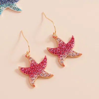 Fashnzfab Stone Paved Colored Metal Starfish Dangle Earrings In Multi