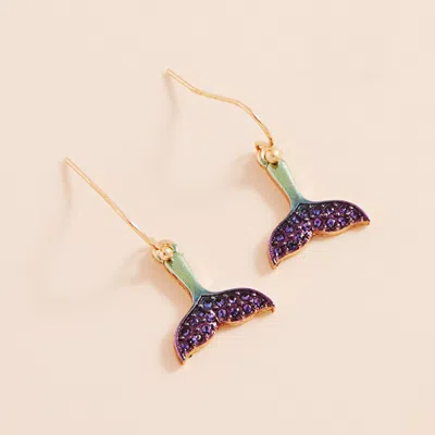 Fashnzfab Stone Paved Colored Metal Whale Tale Dangle Earrings - Gold, Multi In Metallic
