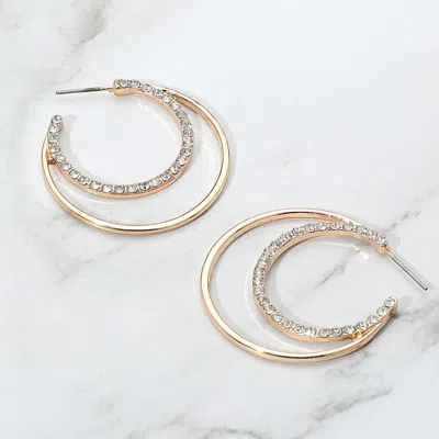 Fashnzfab Stone Paved Crescent Hoop Earrings - Clear, Gold