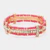 Fashnzfab Stone Paved Cross Beaded Stretch Bracelet Gold, Red In Pink
