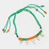 Fashnzfab Stone Paved Cross Charm Beaded Thread Adjustable Cinch Pull Tie Bracelet Ab, Green, Orange In Multi