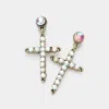 Fashnzfab Stone Paved Cross Dangle Earrings - Antique Gold In Metallic