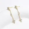 Fashnzfab Stone Paved Cross Link Dropdown Brass Earrings - Clear, Gold In Gold