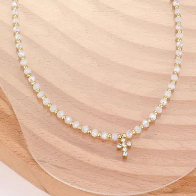 Fashnzfab Stone Paved Cross Pendant Pointed Faceted Beaded Choker Necklace In Multi