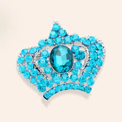 Fashnzfab Stone Paved Crown Pin Brooch In Blue