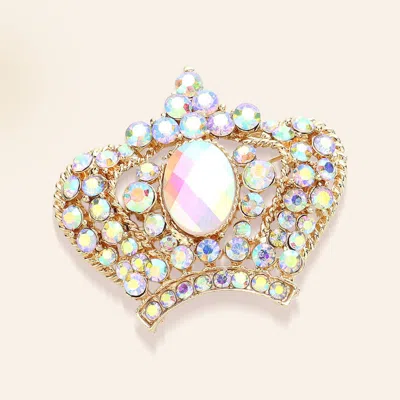 Fashnzfab Stone Paved Crown Pin Brooch In Blue