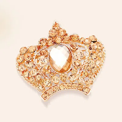 Fashnzfab Stone Paved Crown Pin Brooch In Silver