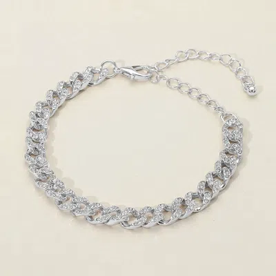 Fashnzfab Stone Paved Cuban Chain Bracelet Clear, Rhodium In Multi