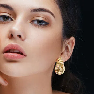 Fashnzfab Stone Paved Curved Teardrop Earrings - Ab, Gold