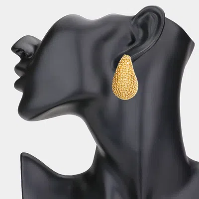 Fashnzfab Stone Paved Curved Teardrop Earrings - Gold, Lt Col Topaz