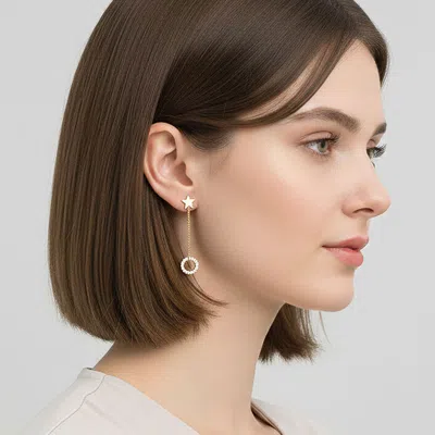 Fashnzfab Stone Paved Dainty Ring Chain Drop Earrings In Multi