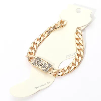 Fashnzfab Stone Paved Double Ring Point Plate Cuban Chain Anklet In Multi