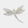 Fashnzfab Stone Paved Dragonfly Pin Brooch In Silver