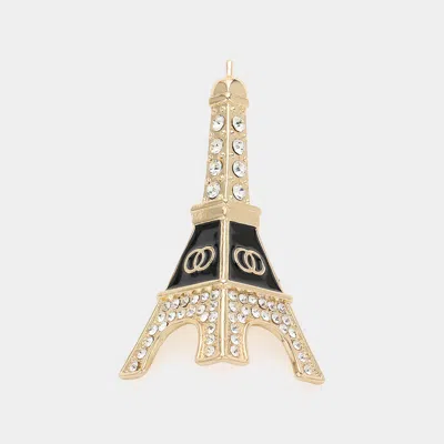 Fashnzfab Stone Paved Eiffel Tower Pointed Pin Brooch In Gold