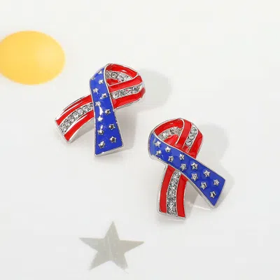 Fashnzfab Stone Paved Enamel American Usa Flag Bow Earrings In Multi