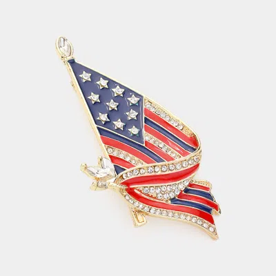 Fashnzfab Stone Paved Enamel American Usa Flag Pin Brooch In Red