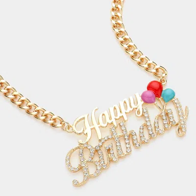 Fashnzfab Stone Paved Enamel Balloon Pointed Happy Birthday Plate Chain Necklace In Multi