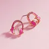 Fashnzfab Stone Paved Enamel Headphone Stud Earrings - Pink In Pink