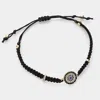 Fashnzfab Stone Paved Evil Eye Pointed Braided Adjustable Cinch Pull Tie Bracelet In Multi