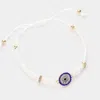 Fashnzfab Stone Paved Evil Eye Pointed Braided Adjustable Cinch Pull Tie Bracelet In White