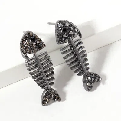 Fashnzfab Stone Paved Fishbone Stud Earrings - Hematite In Black