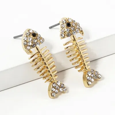 Fashnzfab Stone Paved Fishbone Stud Earrings In Gold